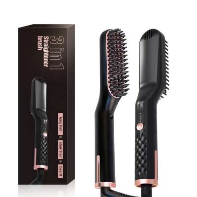 Amazon Hot 3 in 1 Brush Straightening Comb Curler Quick Hair Styler Hair Beard Straightener